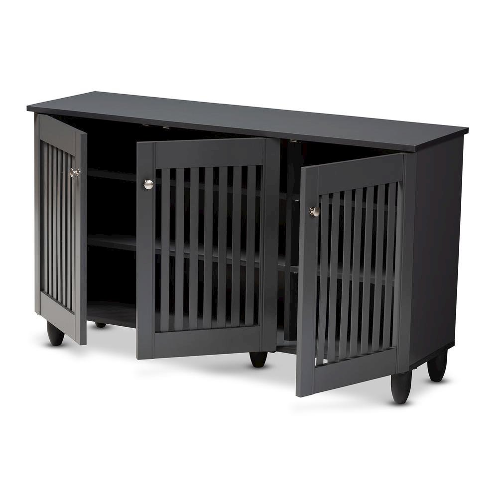 Dark Gray 3-Door Wooden Entryway Shoe Storage Wide Cabinet. Picture 12