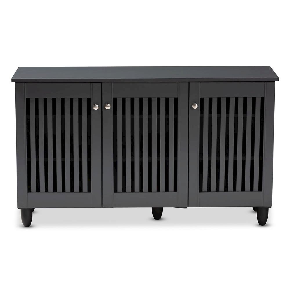 Dark Gray 3-Door Wooden Entryway Shoe Storage Wide Cabinet. Picture 13