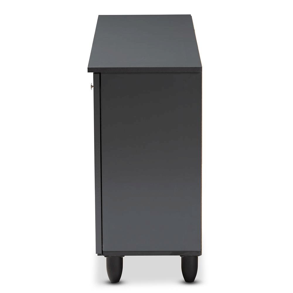 Dark Gray 3-Door Wooden Entryway Shoe Storage Wide Cabinet. Picture 14