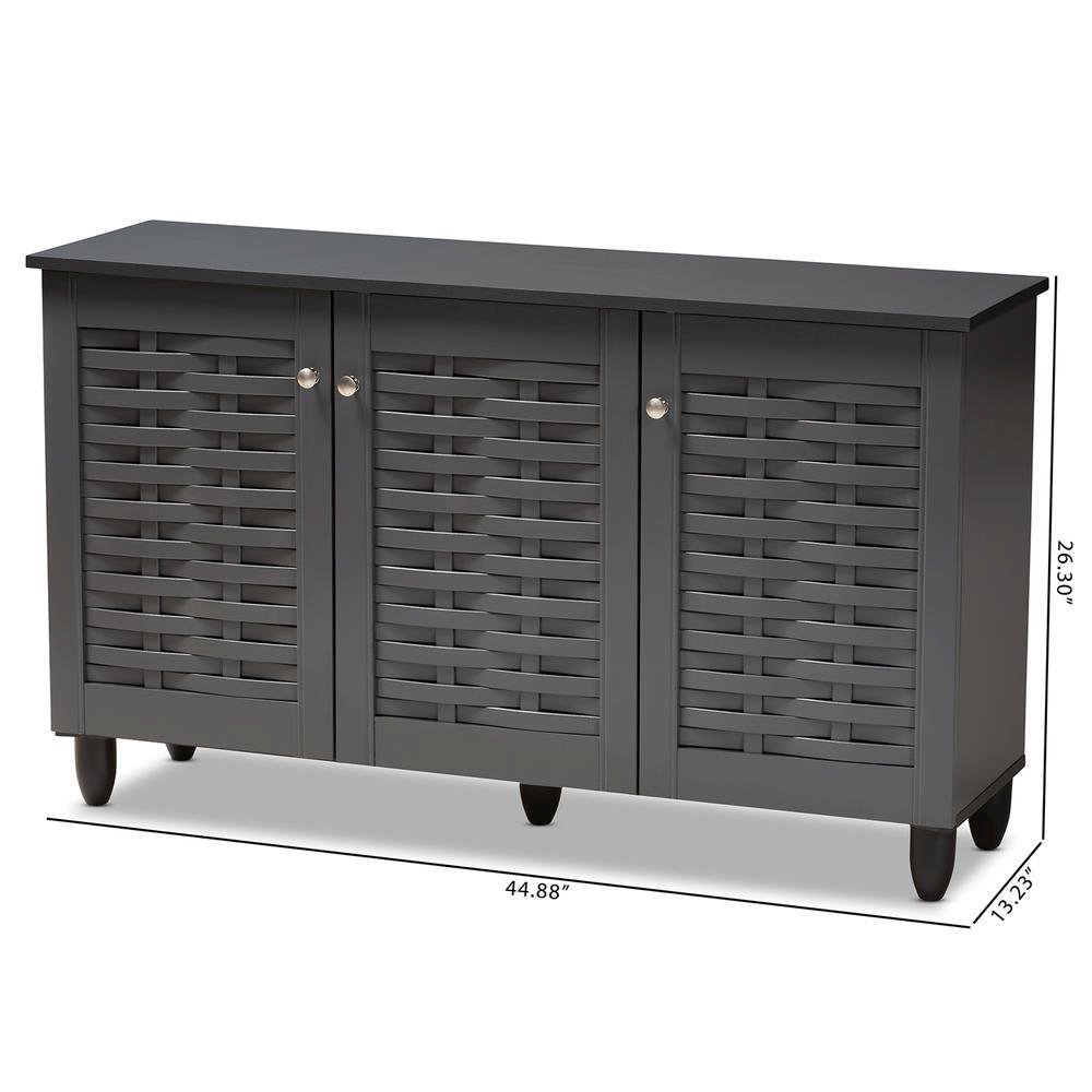 Dark Gray 3-Door Wooden Entryway Shoe Storage Cabinet. Picture 20