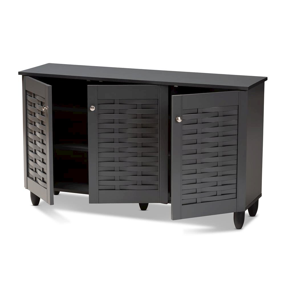Dark Gray 3-Door Wooden Entryway Shoe Storage Cabinet. Picture 12