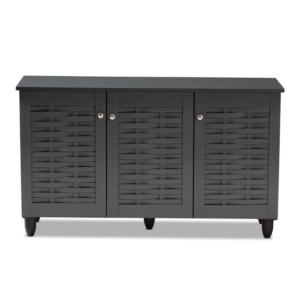 Dark Gray 3-Door Wooden Entryway Shoe Storage Cabinet. Picture 13