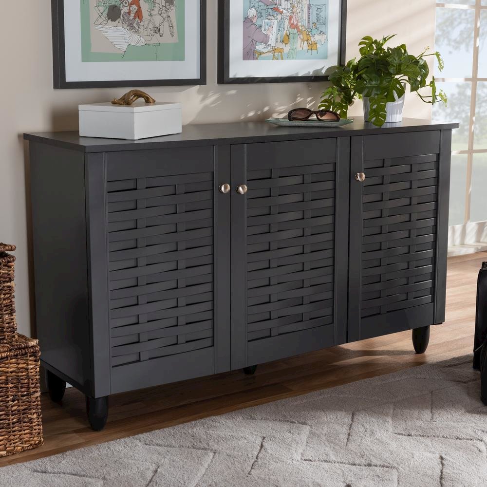 Dark Gray 3-Door Wooden Entryway Shoe Storage Cabinet. Picture 17