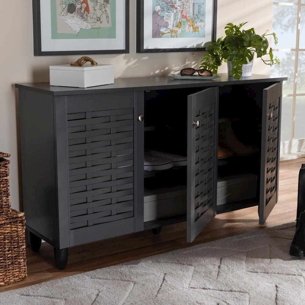 Dark Gray 3-Door Wooden Entryway Shoe Storage Cabinet. Picture 18