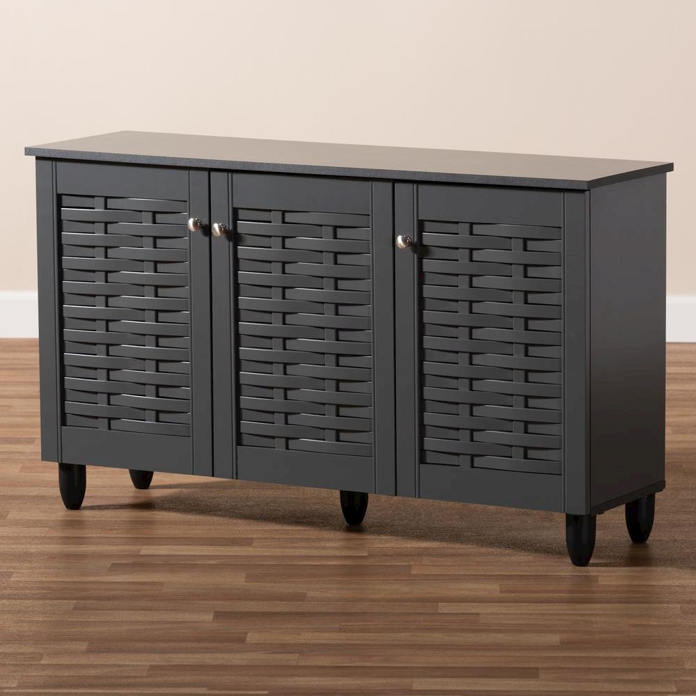 Dark Gray 3-Door Wooden Entryway Shoe Storage Cabinet. Picture 19