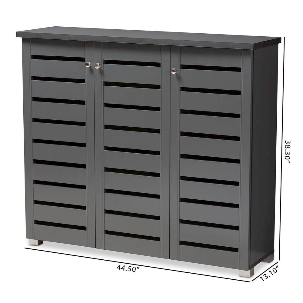Dark Gray 3-Door Wooden Entryway Shoe Storage Cabinet. Picture 20
