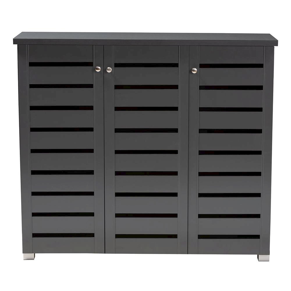 Dark Gray 3-Door Wooden Entryway Shoe Storage Cabinet. Picture 13