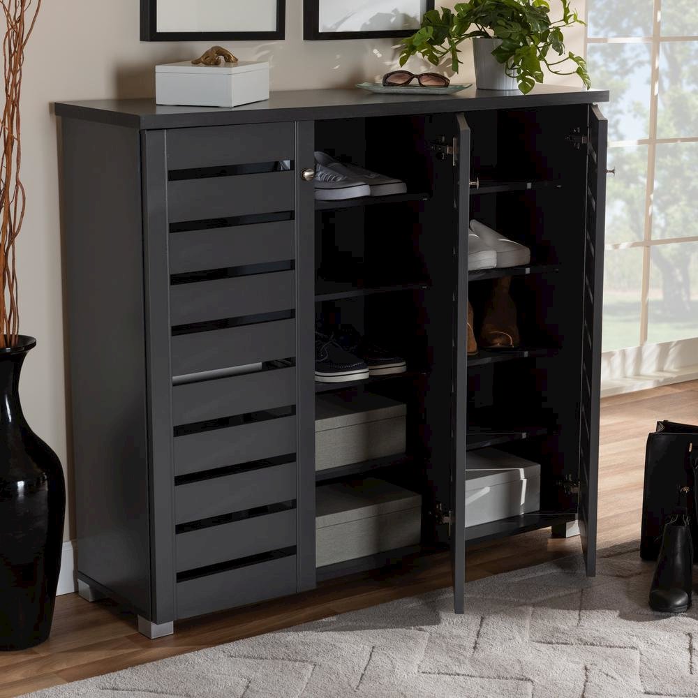 Dark Gray 3-Door Wooden Entryway Shoe Storage Cabinet. Picture 18