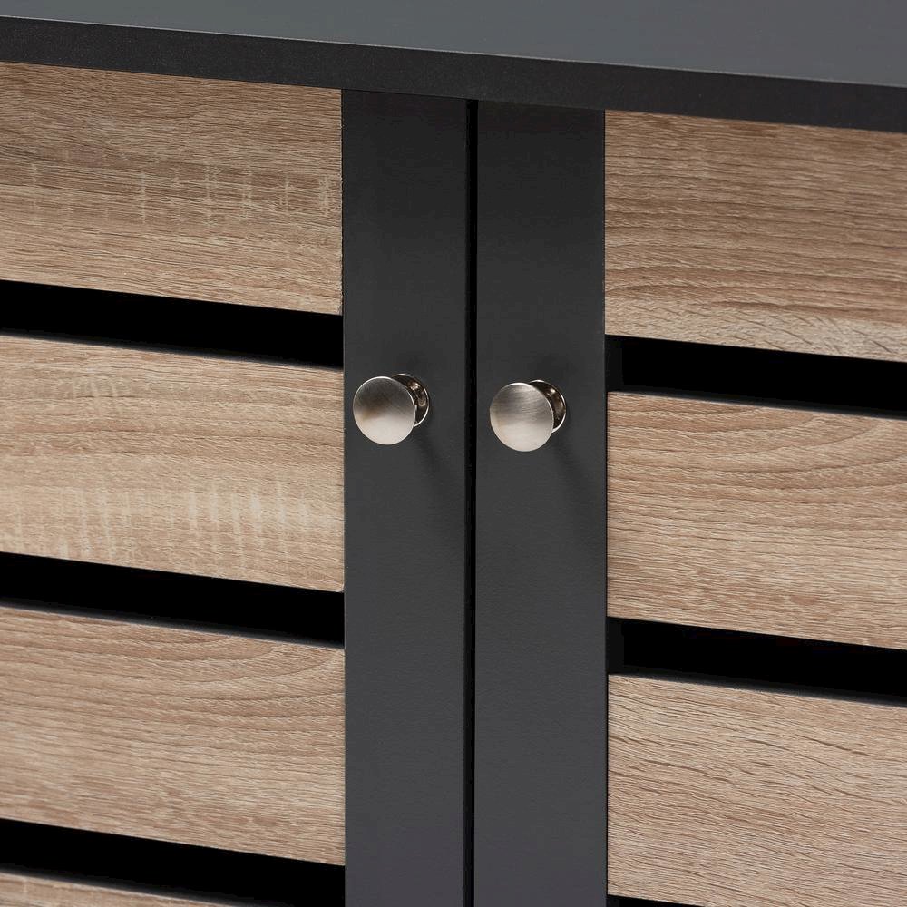 Two-Tone Oak and Dark Gray 2-Door Shoe Storage Cabinet. Picture 14