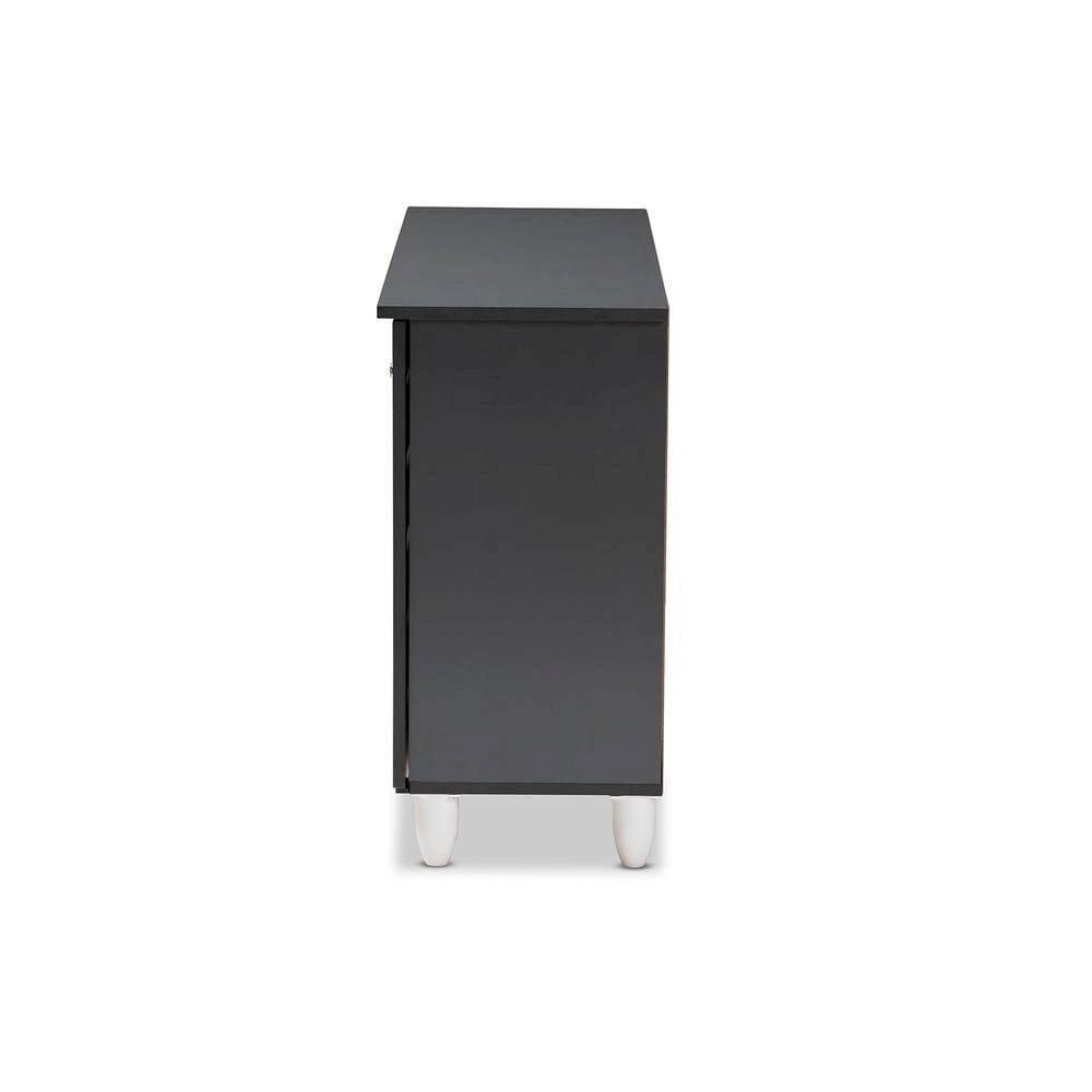 Two-Tone Oak and Dark Gray 3-Door Shoe Storage Cabinet. Picture 14