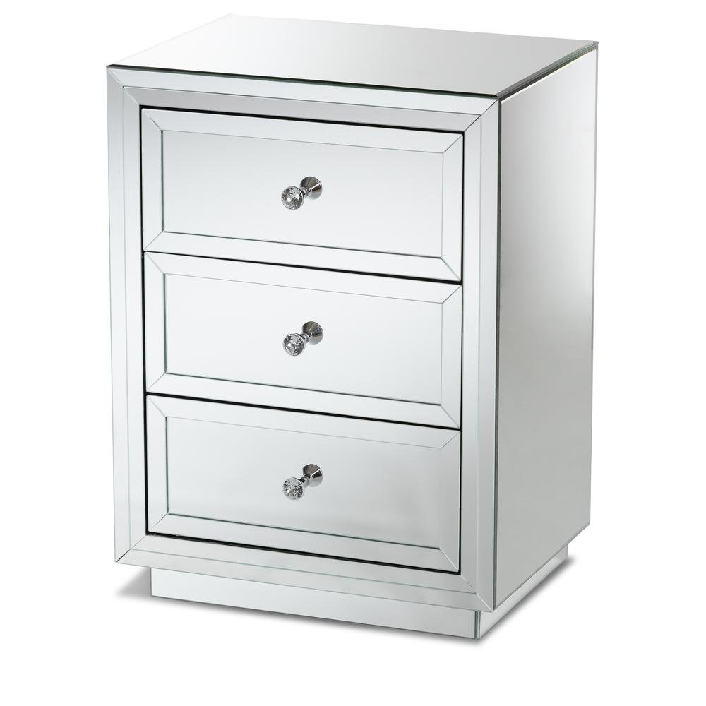 Hollywood Regency Glamour Style Mirrored 3-Drawer End Table. Picture 7