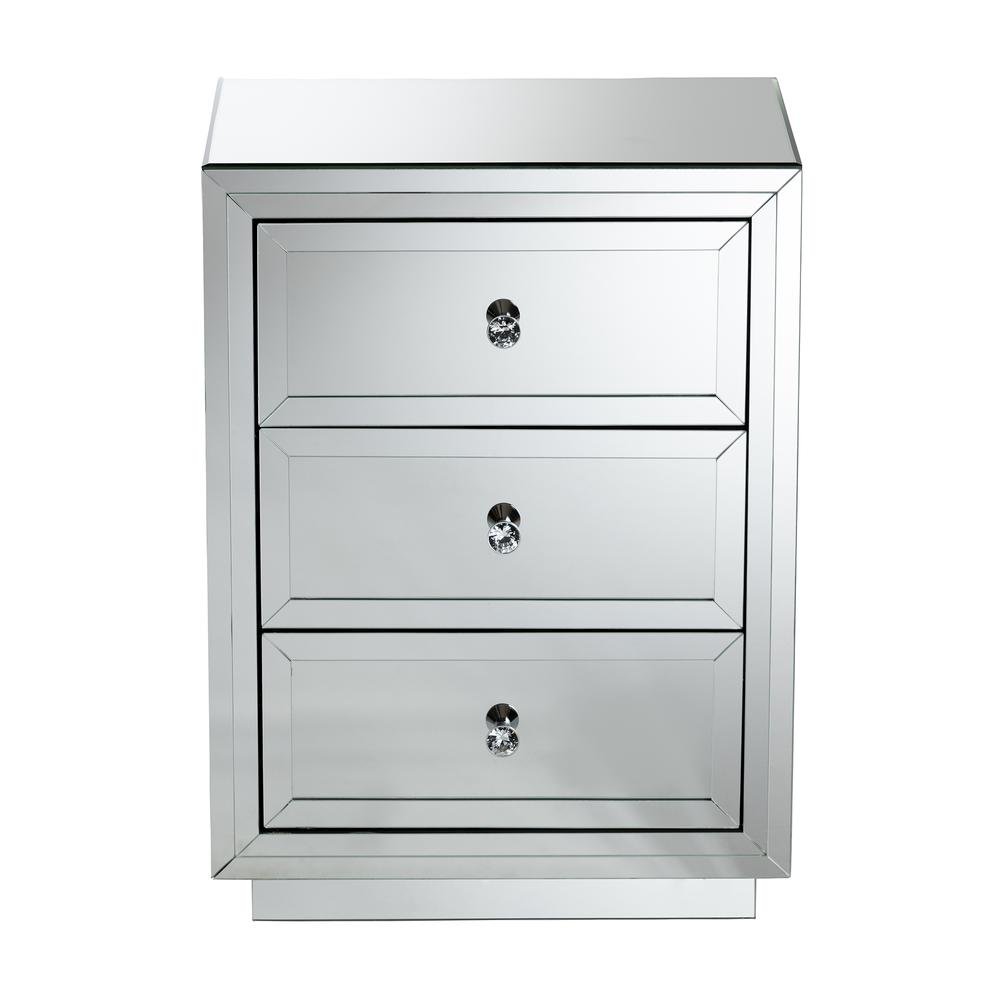 Hollywood Regency Glamour Style Mirrored 3-Drawer End Table. Picture 8
