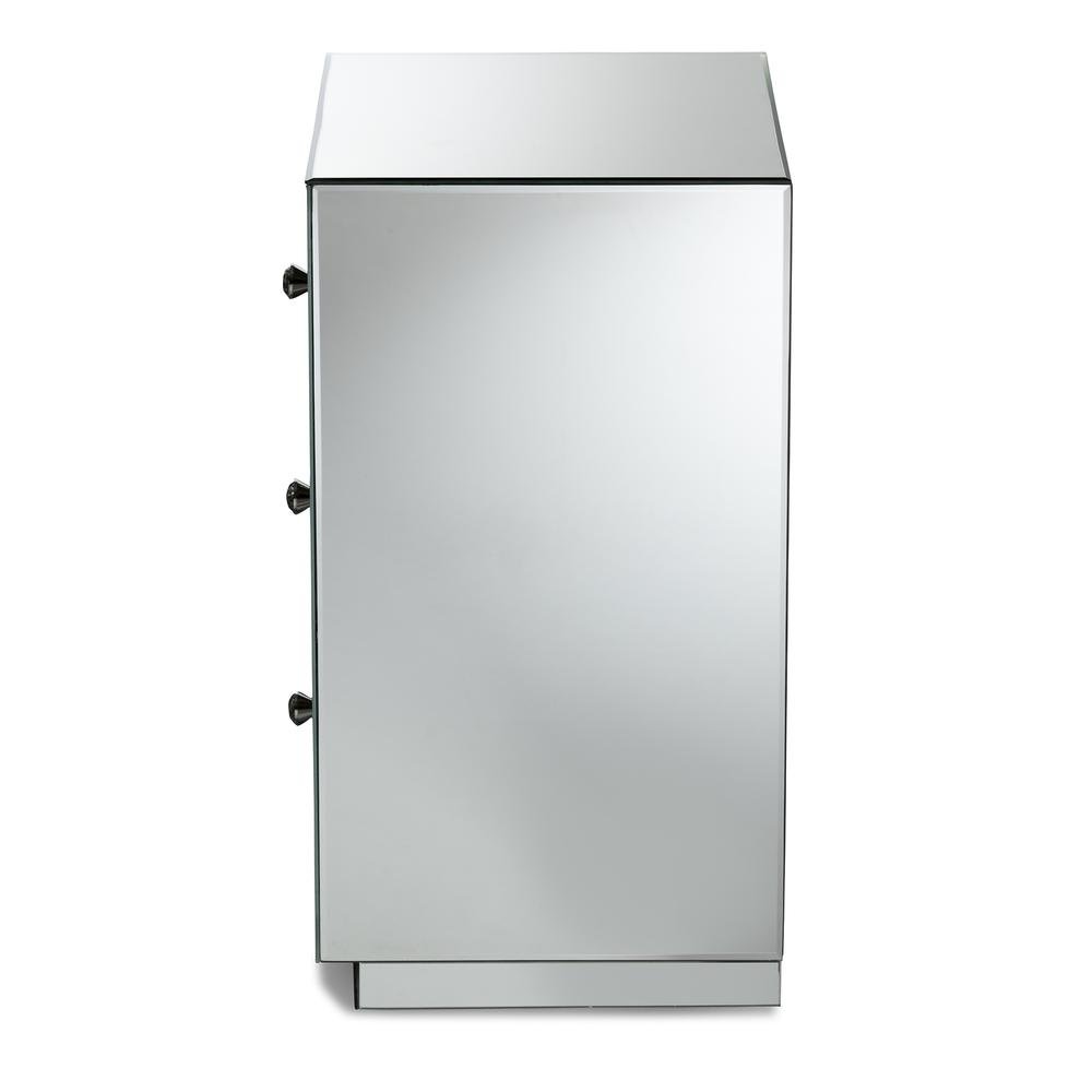 Hollywood Regency Glamour Style Mirrored 3-Drawer End Table. Picture 9