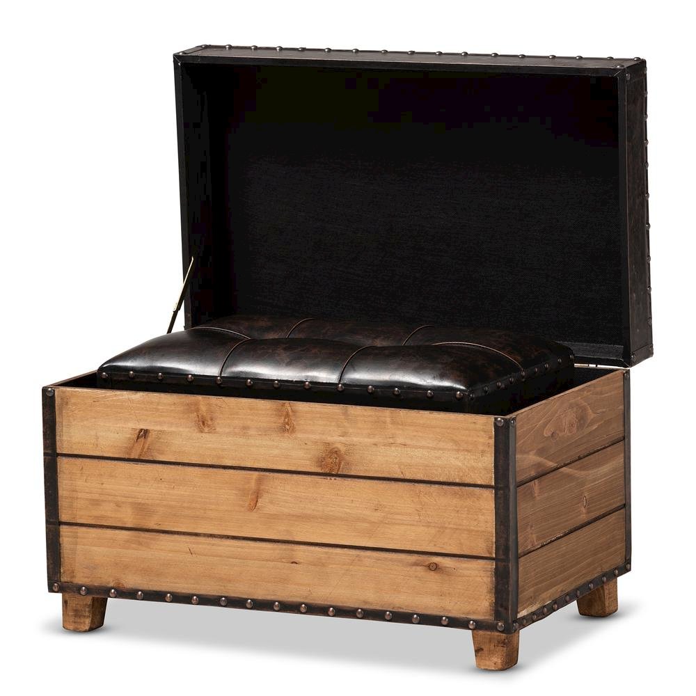 Leather Upholstered 2-Piece Wood Storage Trunk Ottoman Set. Picture 15