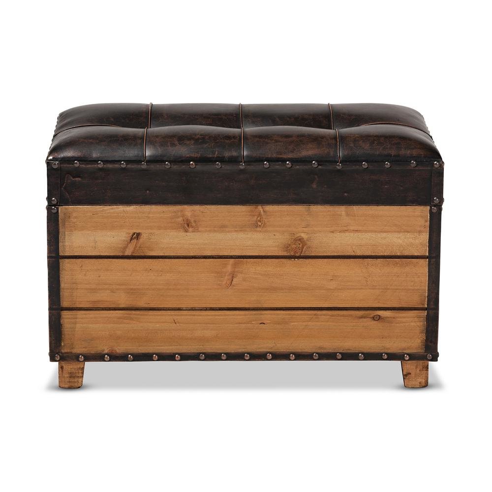 Leather Upholstered 2-Piece Wood Storage Trunk Ottoman Set. Picture 16