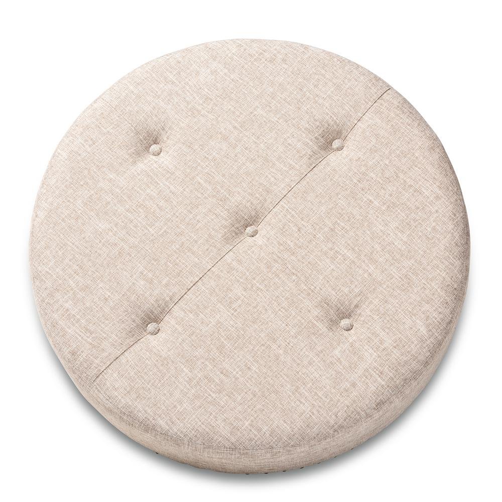 Beige Fabric Upholstered Natural Wood Cocktail Ottoman. Picture 9