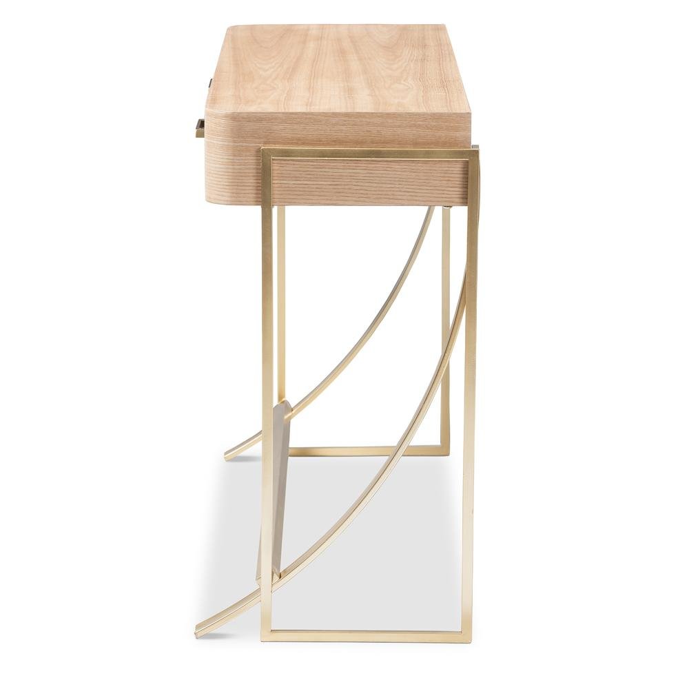 Natural Brown Finished Wood and Gold Finished 2-Drawer Console Table. Picture 13