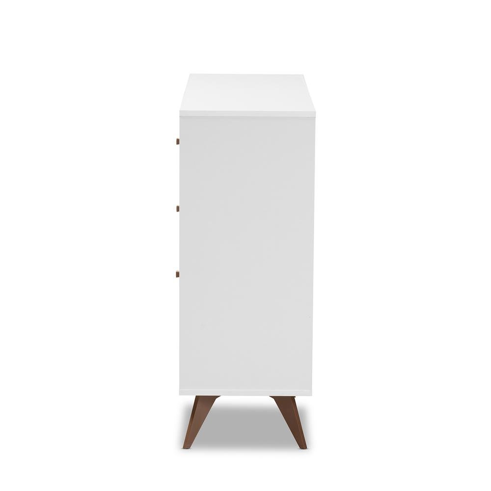 Savino Mid-Century Modern White and Walnut Finished Wood Wine Cabinet. Picture 12
