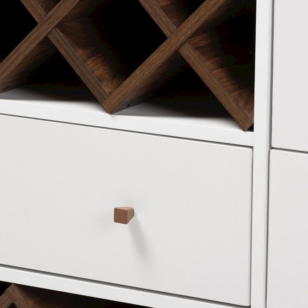 Savino Mid-Century Modern White and Walnut Finished Wood Wine Cabinet. Picture 13