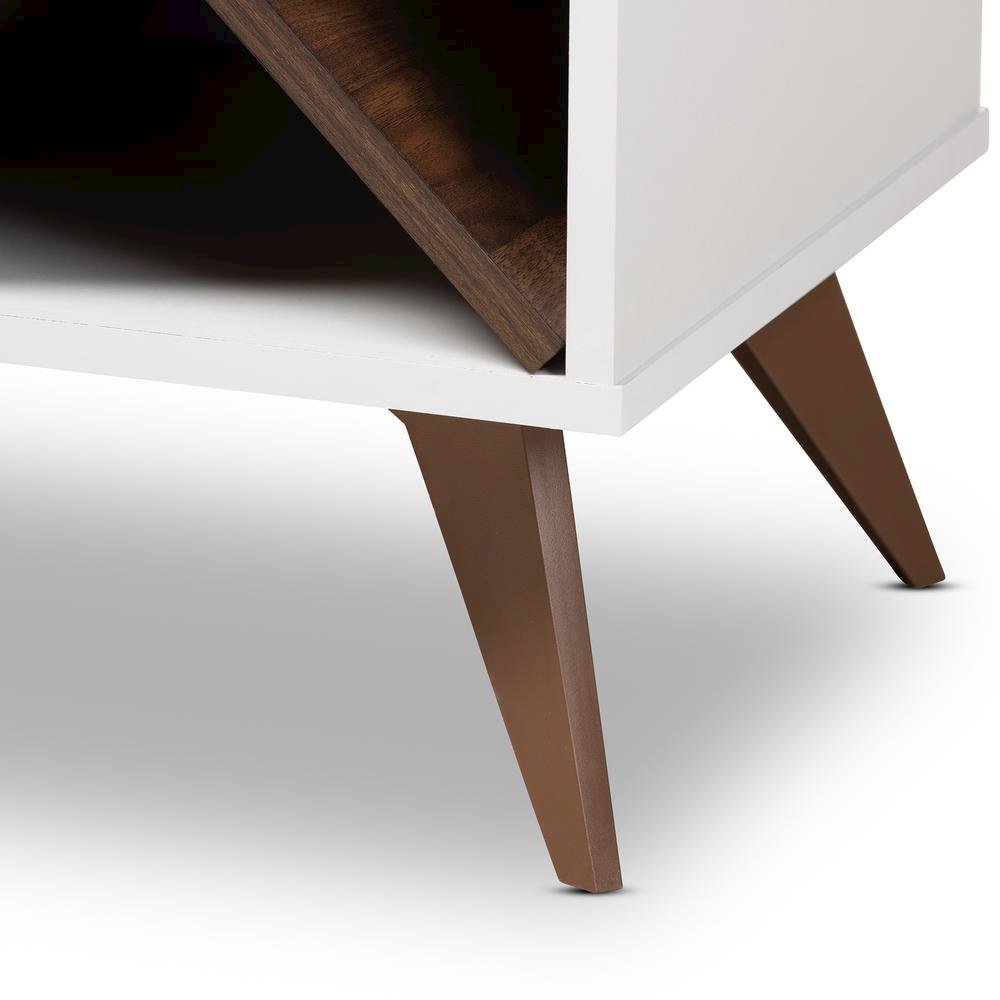 Savino Mid-Century Modern White and Walnut Finished Wood Wine Cabinet. Picture 14