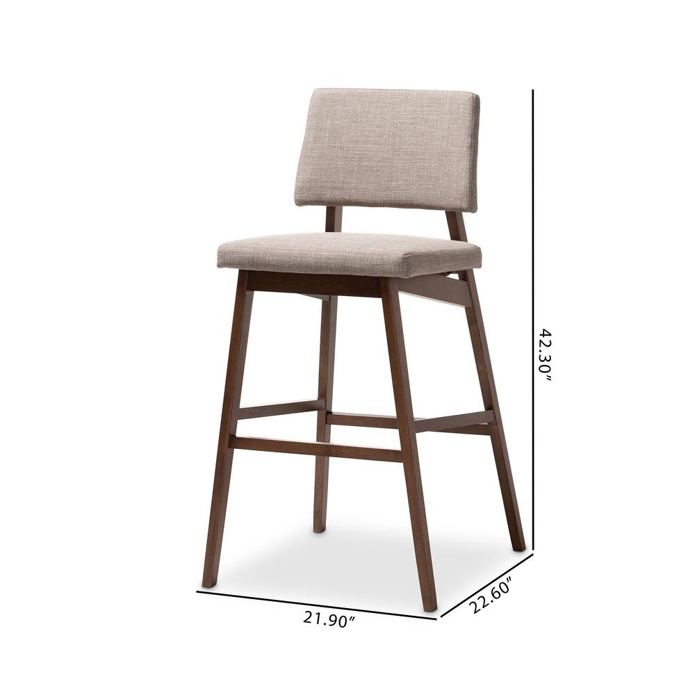 Light Gray Fabric Upholstered and Walnut-Finished Wood Bar Stool Set of 2. Picture 14