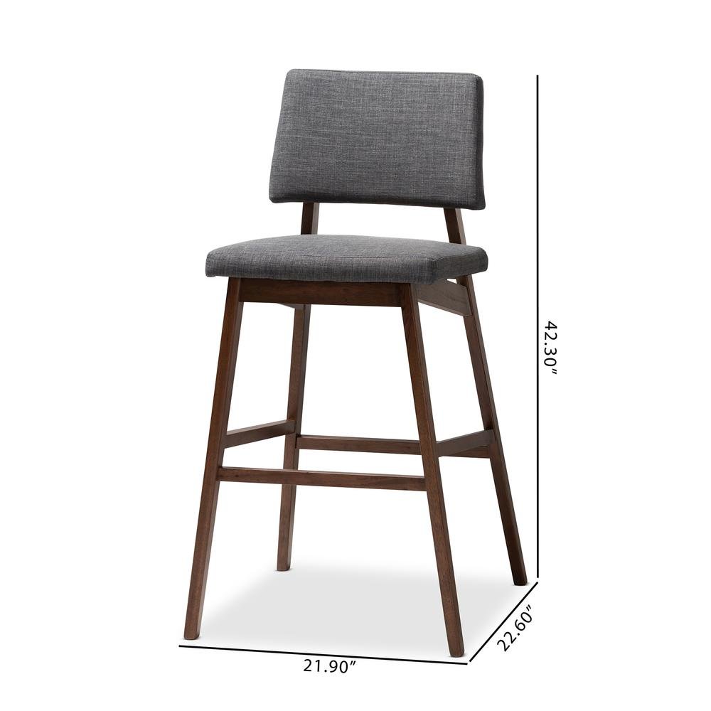 Dark Gray Fabric Upholstered and Walnut-Finished Wood Bar Stool Set of 2. Picture 14