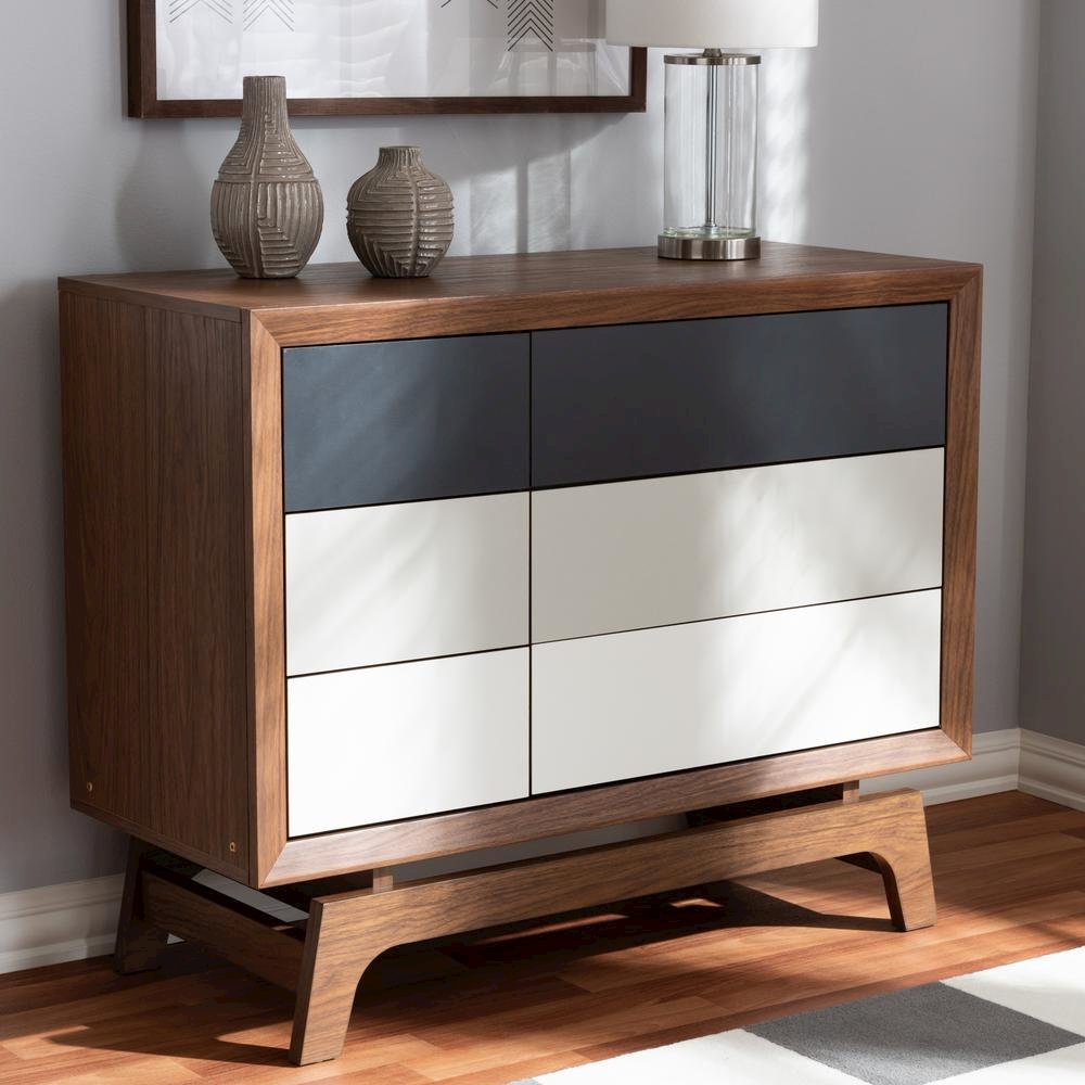 Baxton Studio Svante Mid-Century Modern Multicolor Finished Wood 6-Drawer Chest. Picture 16