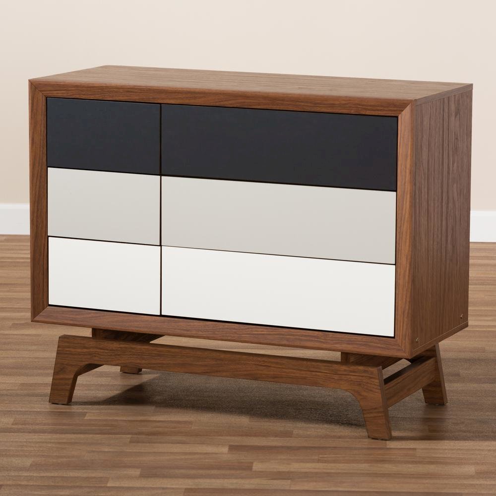 Baxton Studio Svante Mid-Century Modern Multicolor Finished Wood 6-Drawer Chest. Picture 17
