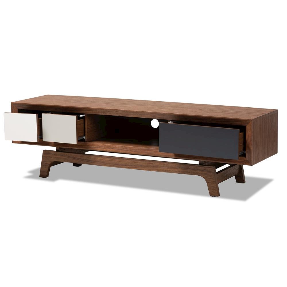Svante Mid-Century Modern Multicolor Finished Wood 3-Drawer TV Stand. Picture 11