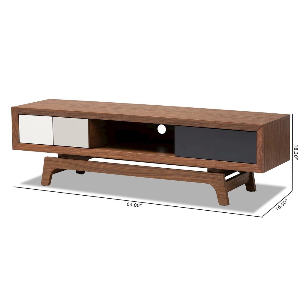 Svante Mid-Century Modern Multicolor Finished Wood 3-Drawer TV Stand. Picture 18