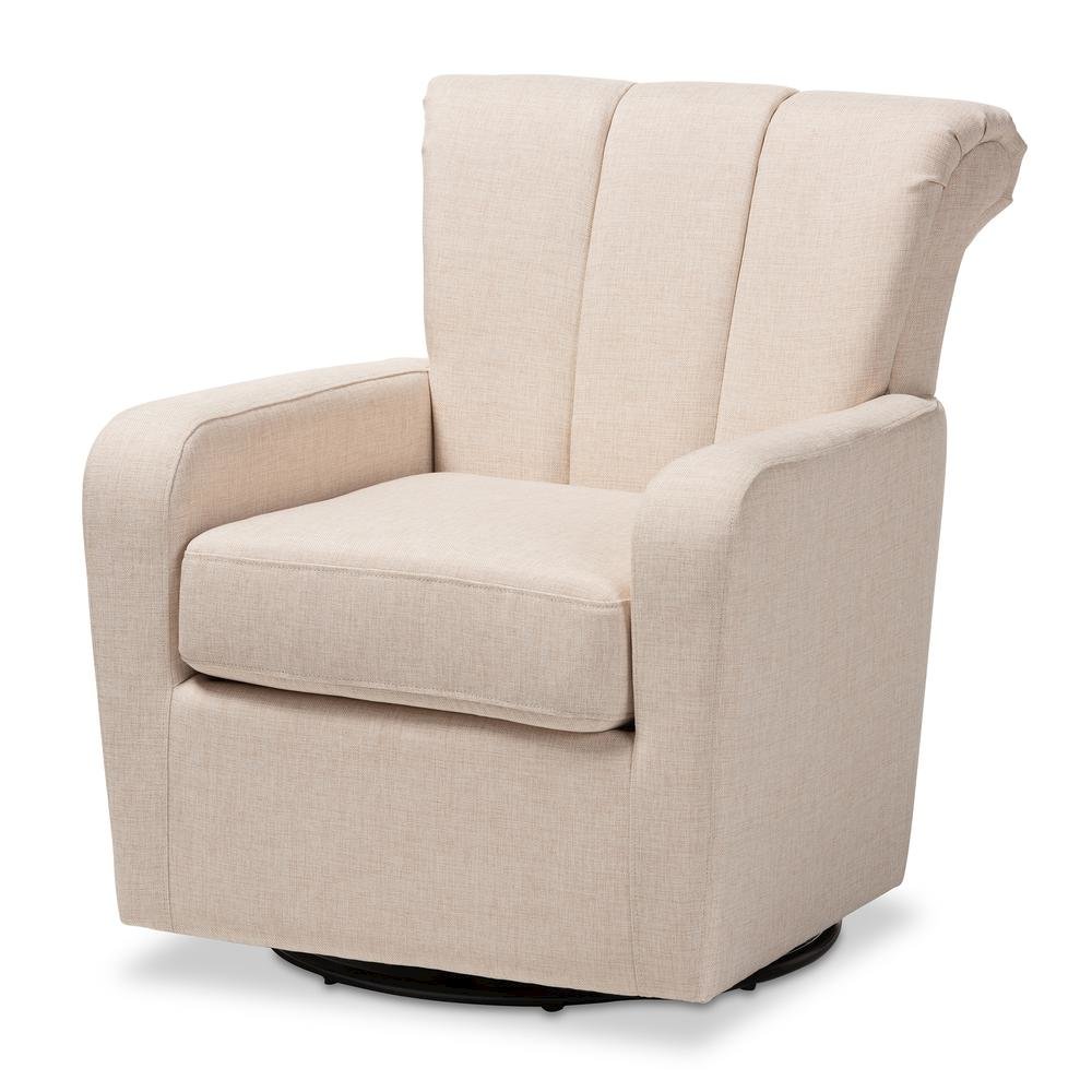 Rayner Modern and Contemporary Beige Fabric Upholstered Swivel Chair. Picture 9