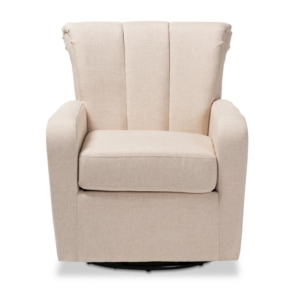 Rayner Modern and Contemporary Beige Fabric Upholstered Swivel Chair. Picture 10