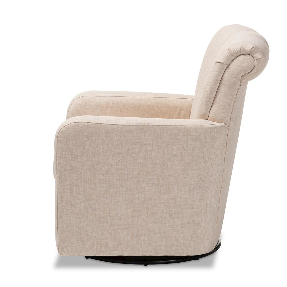 Rayner Modern and Contemporary Beige Fabric Upholstered Swivel Chair. Picture 11