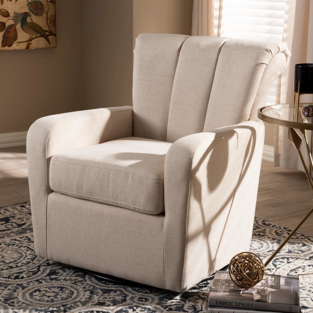 Rayner Modern and Contemporary Beige Fabric Upholstered Swivel Chair. Picture 14