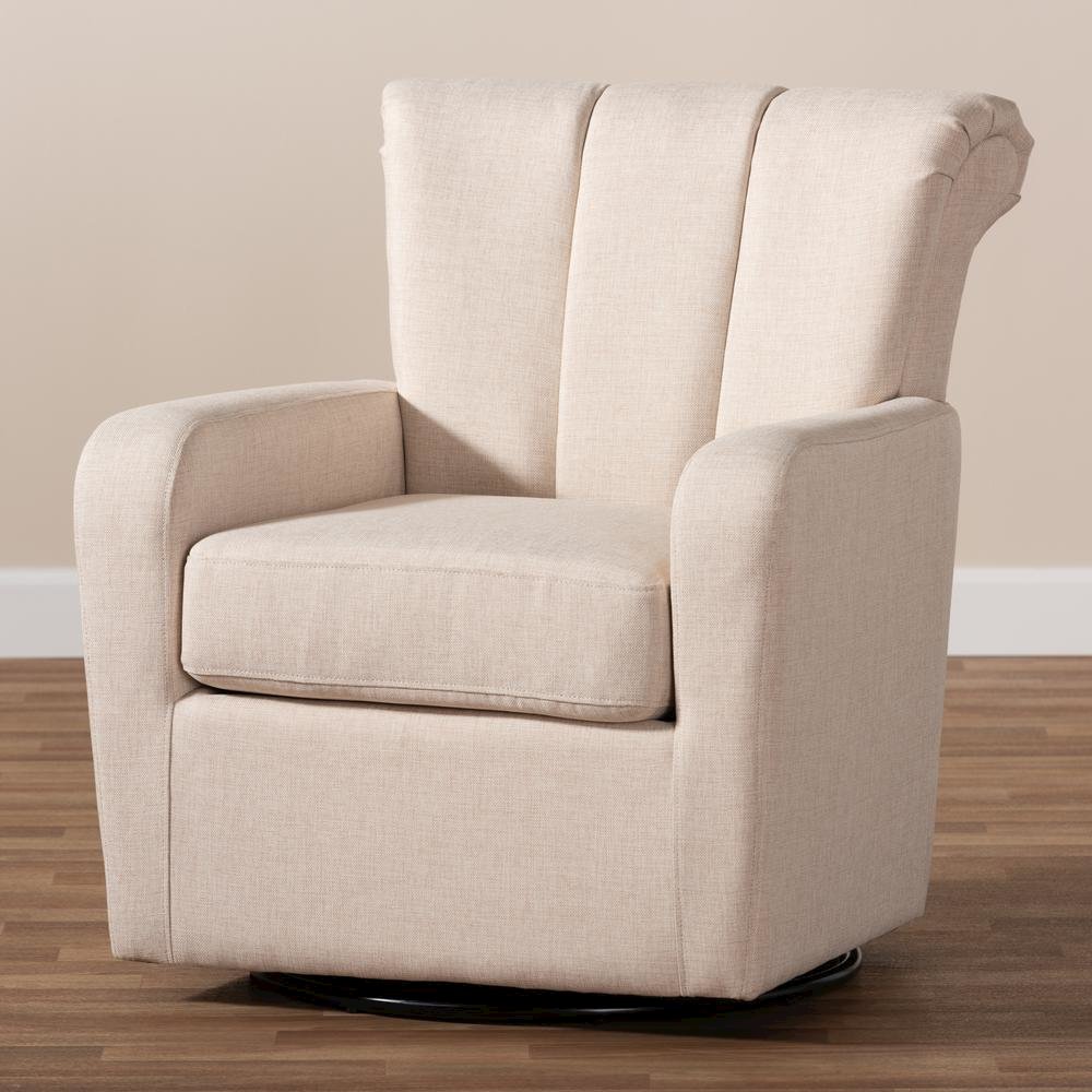 Rayner Modern and Contemporary Beige Fabric Upholstered Swivel Chair. Picture 15