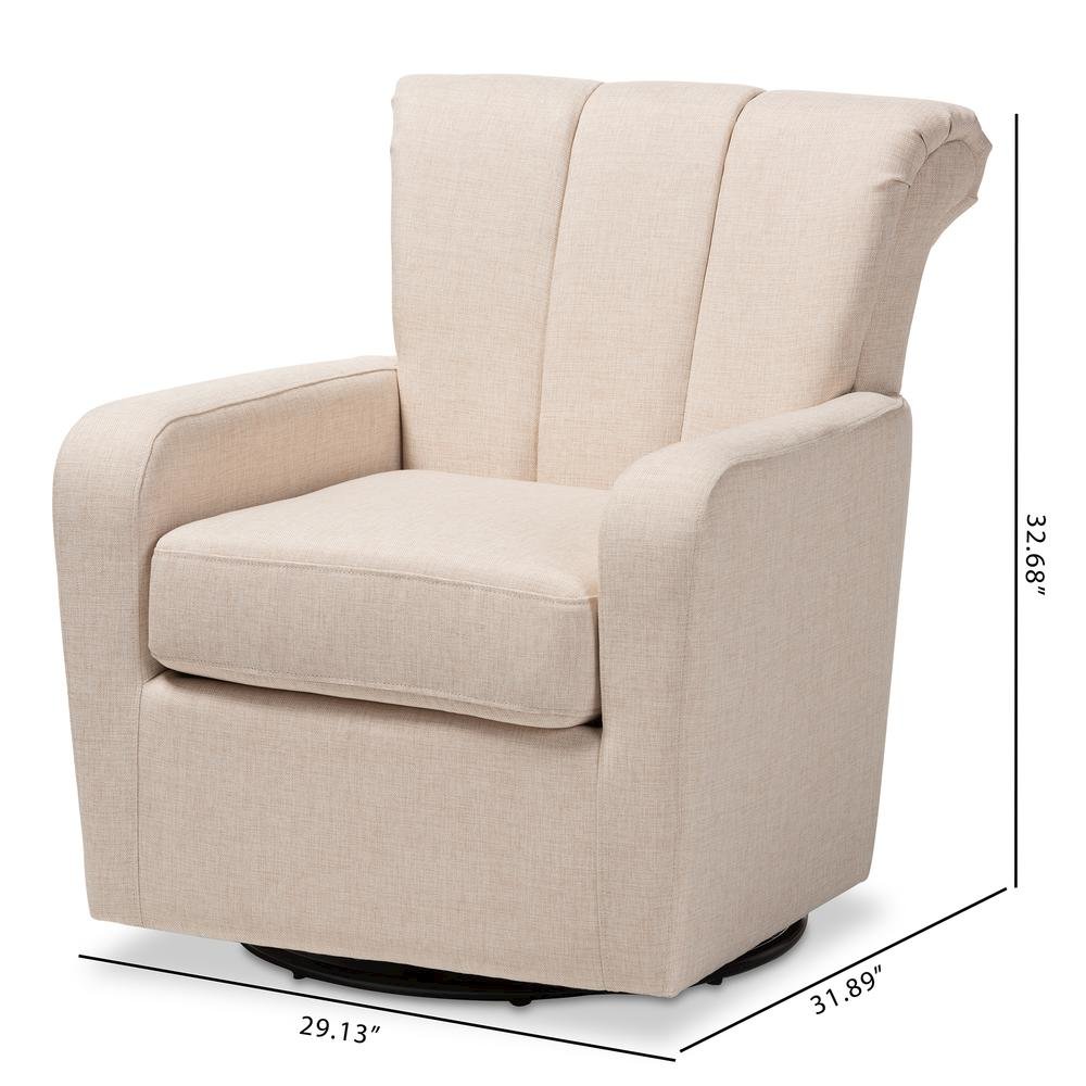 Rayner Modern and Contemporary Beige Fabric Upholstered Swivel Chair. Picture 16