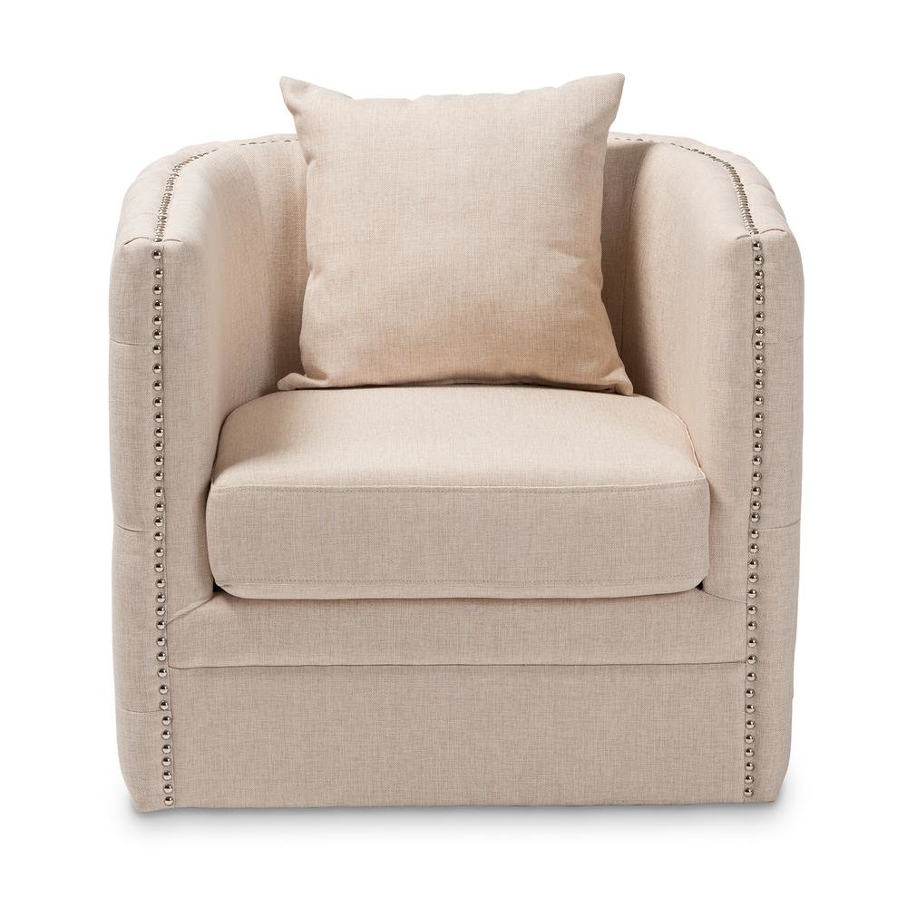 Micah Modern and Contemporary Beige Fabric Upholstered Tufted Swivel Chair. Picture 10