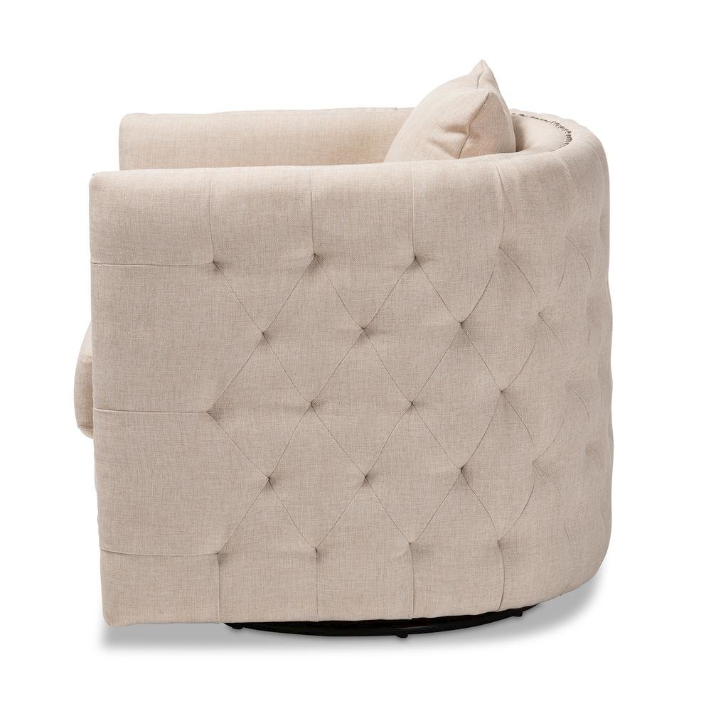 Micah Modern and Contemporary Beige Fabric Upholstered Tufted Swivel Chair. Picture 11