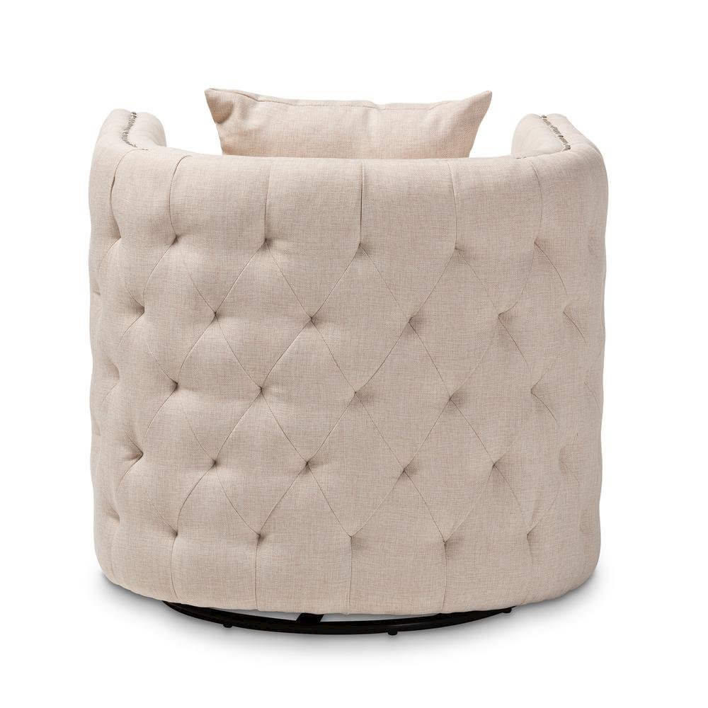 Micah Modern and Contemporary Beige Fabric Upholstered Tufted Swivel Chair. Picture 12