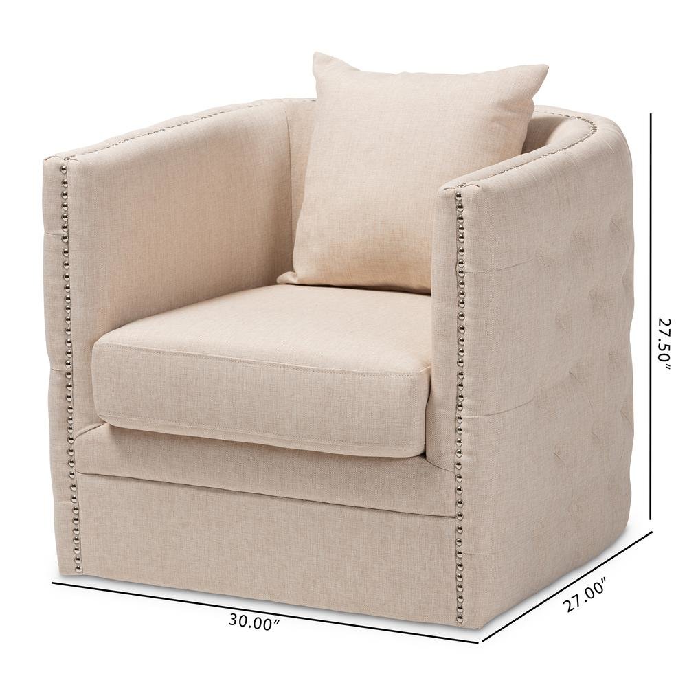 Micah Modern and Contemporary Beige Fabric Upholstered Tufted Swivel Chair. Picture 16