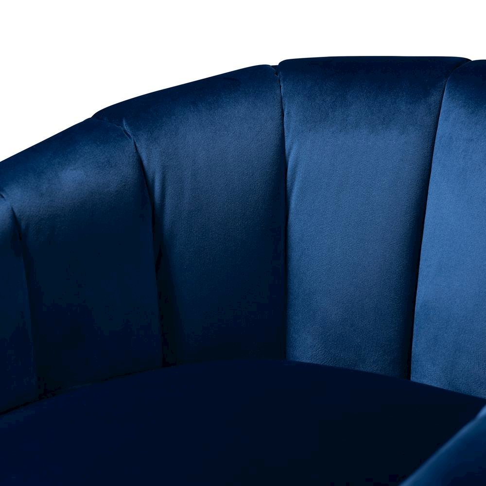 Tomasso Glam Royal Blue Velvet Fabric Upholstered Gold-Finished Lounge Chair. Picture 14