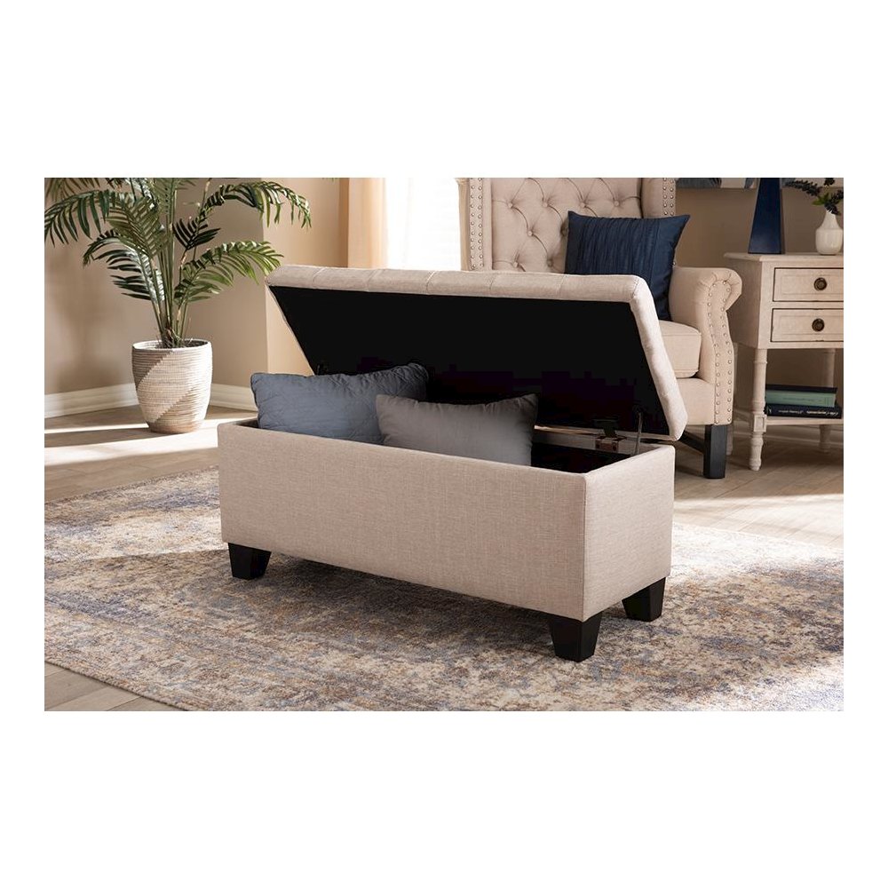 Fera Modern and Contemporary Beige Fabric Upholstered Storage Ottoman. Picture 12