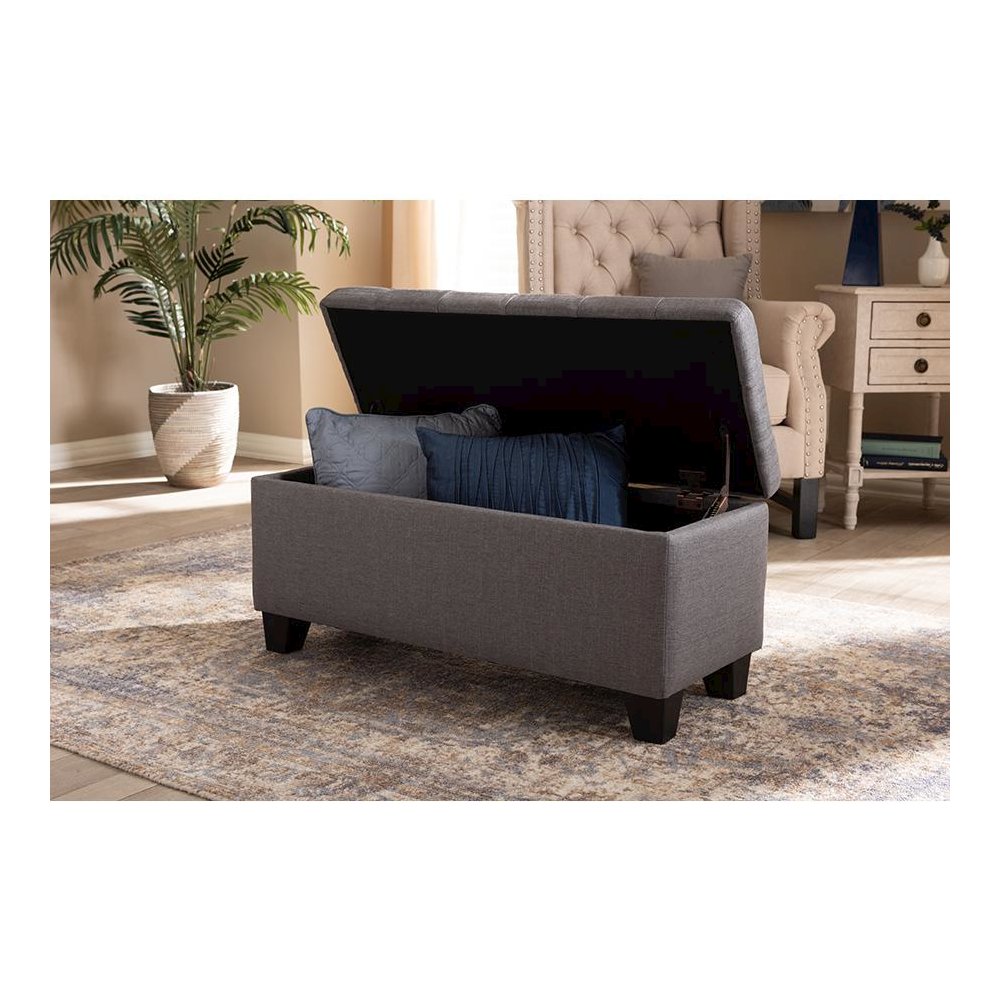 Fera Modern and Contemporary Gray Fabric Upholstered Storage Ottoman. Picture 12