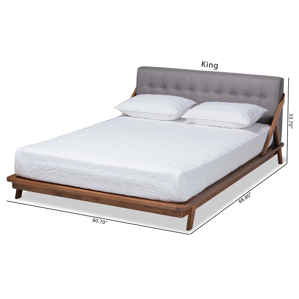 Sante Mid-Century Modern Grey Fabric Upholstered Wood Queen Size Platform Bed. Picture 21