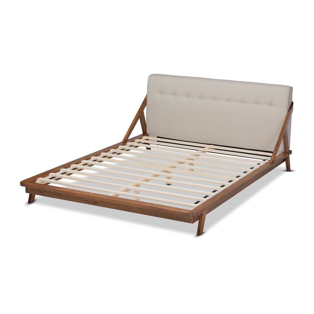 Light Beige Fabric Upholstered Wood Full Size Platform Bed. Picture 13