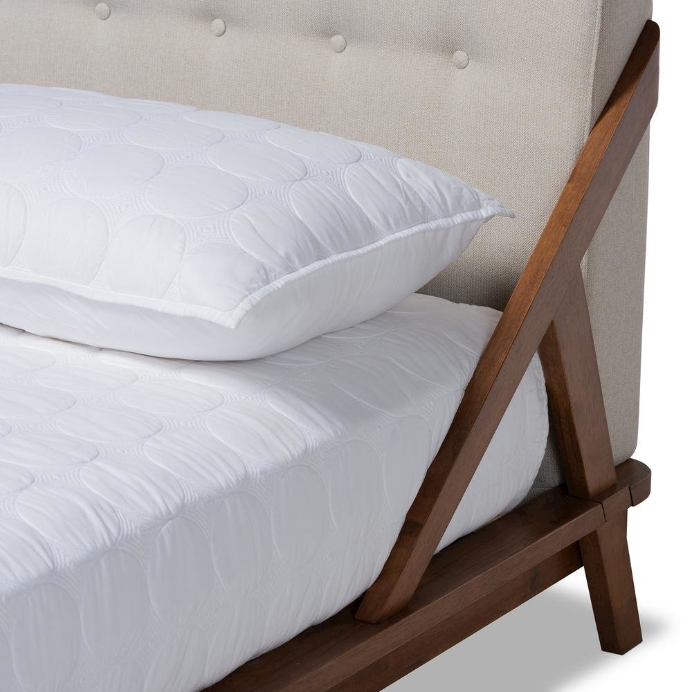 Light Beige Fabric Upholstered Wood Full Size Platform Bed. Picture 15