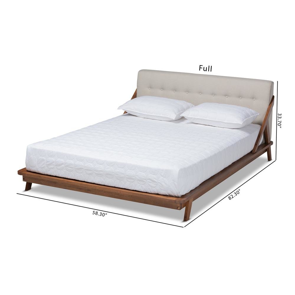 Light Beige Fabric Upholstered Wood Full Size Platform Bed. Picture 19