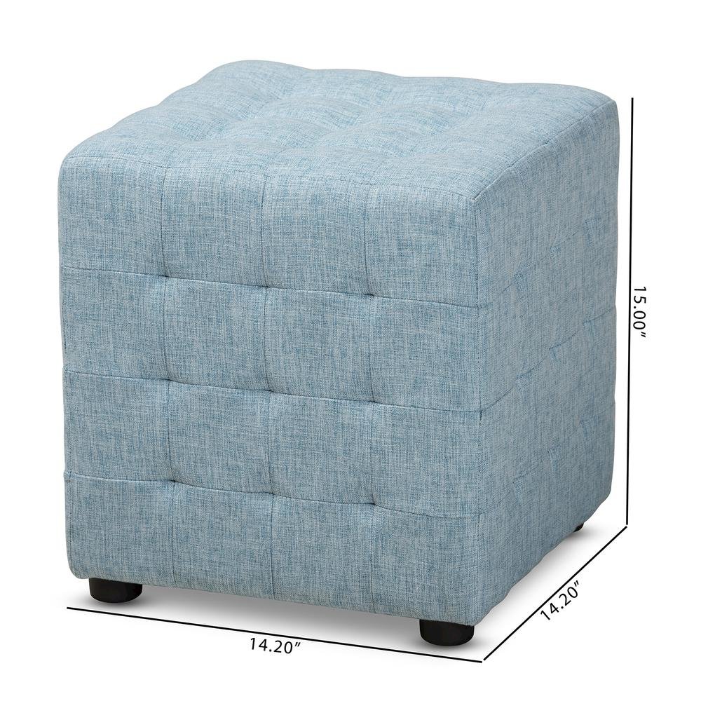 Light Blue Fabric Upholstered Tufted Cube Ottoman Set of 2. Picture 12
