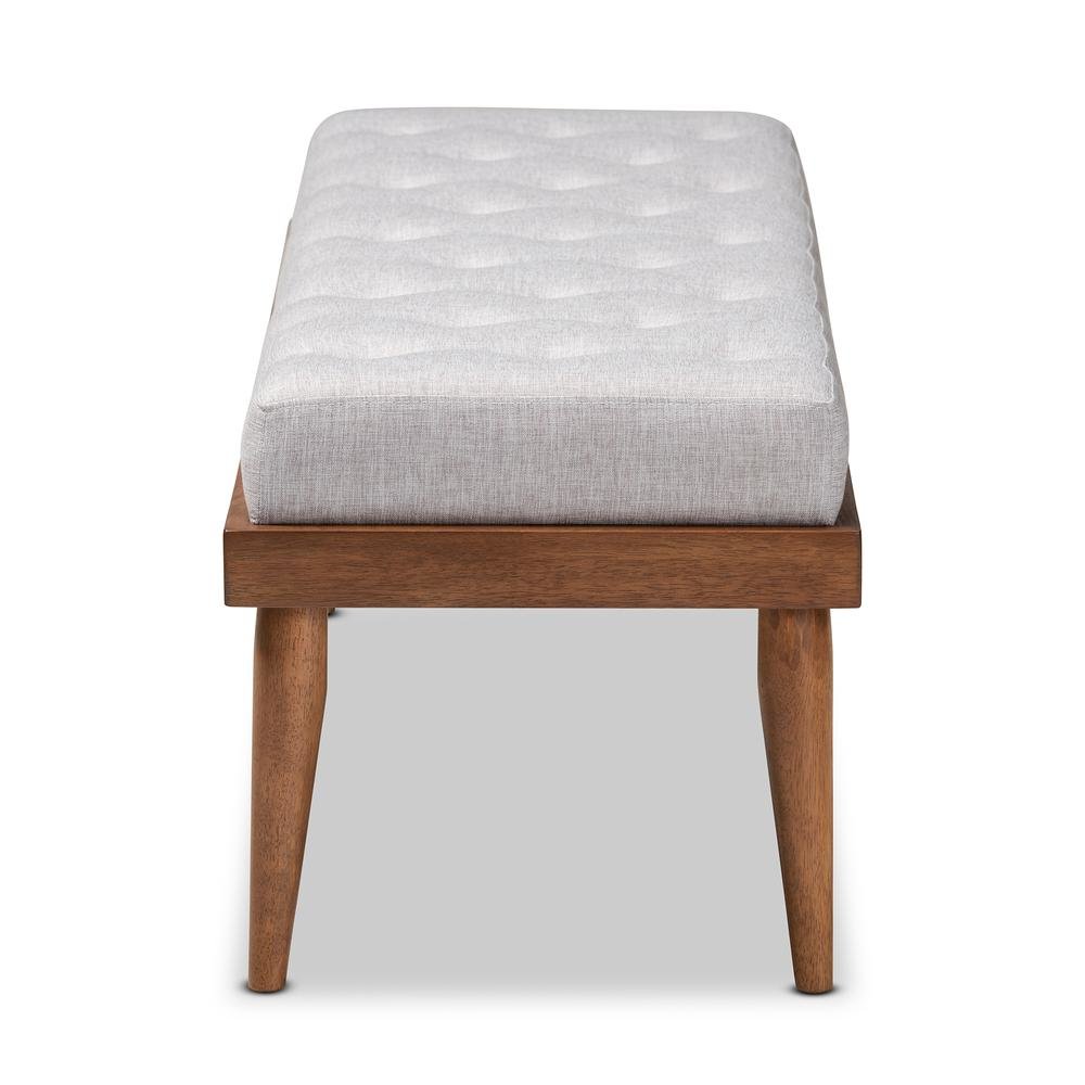 Greyish Beige Fabric Upholstered and Button Tufted Wood Bench. Picture 11
