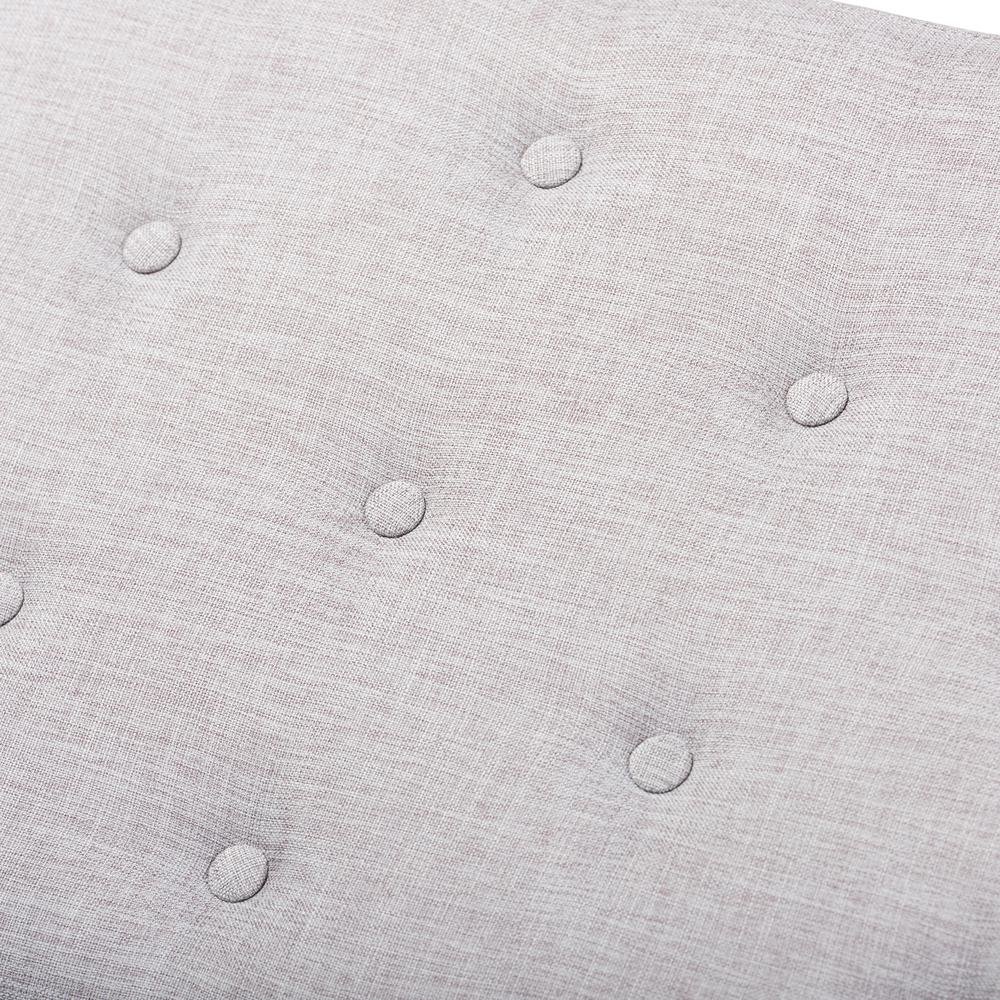 Greyish Beige Fabric Upholstered and Button Tufted Wood Bench. Picture 12